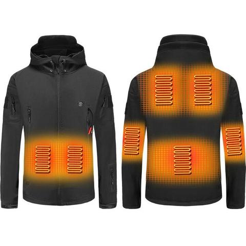 TENGOO Unisex Heated Jacket - 7 Heating Zones Thermal Windbreaker with Hood, 3-Mode Temperature Control & USB Charging f
