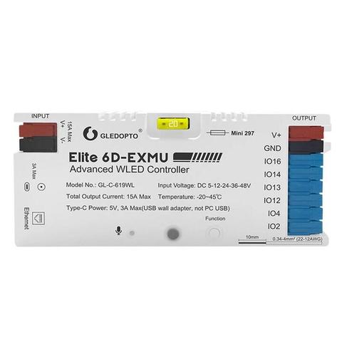 GLEDOPTO GL-C-619WL Elite 6 Channel WLED Digital LED Strip Controller DC 5-48V 15A Max Ethernet WiFi PDM Microphone Musi