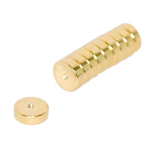 Neodymium Disc Magnet - 6mm x 2mm | N38 | Gold Coated | North Marked Dimple