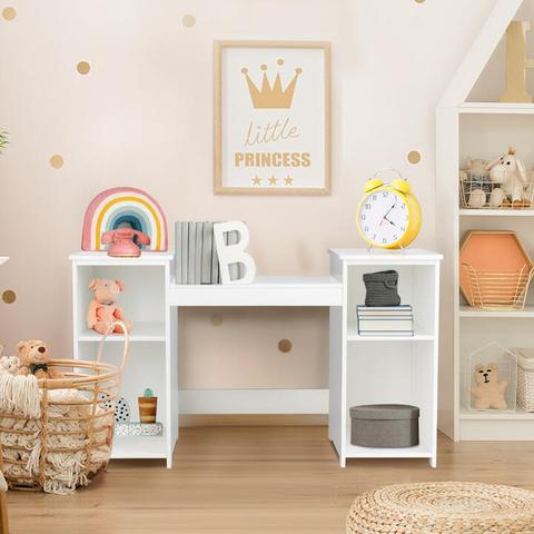 Costway2 In 1 Princess Makeup Table with Tri-Folding Mirror and 4 Storage Shelves for Kids and Toddlers