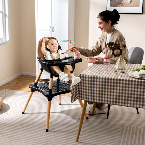 CostwayHigh Chair for Babies and Toddlers 6-in-1 Convertible Table Chair Set-Coffee
