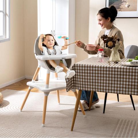 CostwayHigh Chair for Babies and Toddlers 6-in-1 Convertible Table Chair Set-Grey