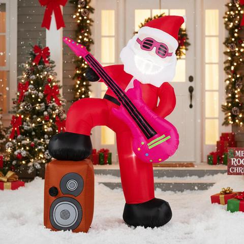 Costway2.5 M Inflatable Santa Claus Pre-lit Xmas Santa Playing Guitar with Music