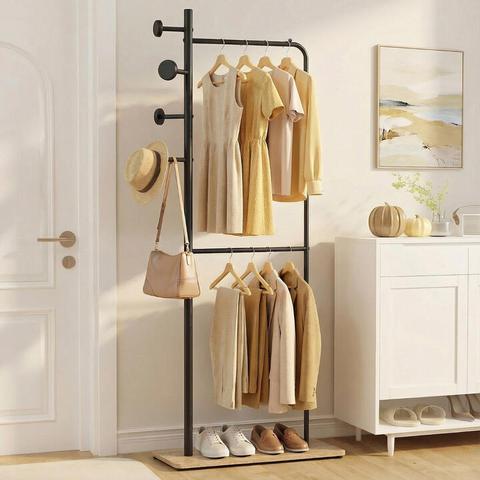 CostwayFreestanding Clothes Organizer with Rubber Wood Hooks