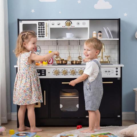 CostwayPlay Kitchen for Kids with Realistic Lights and Sounds-Black