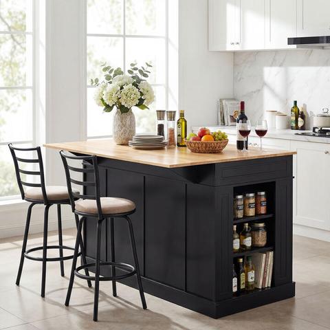 CostwayKitchen Island with Drop Leaf Countertop and 3-Level Adjustable Shelves-Black