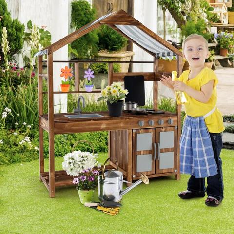 CostwayPretend Kitchen Playset with Storage for Boys and Girls 3+ Years Old