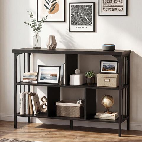 Costway3-Tier Bookshelf with Anti Tipping Kits and Metal Frame for Home Office-Black