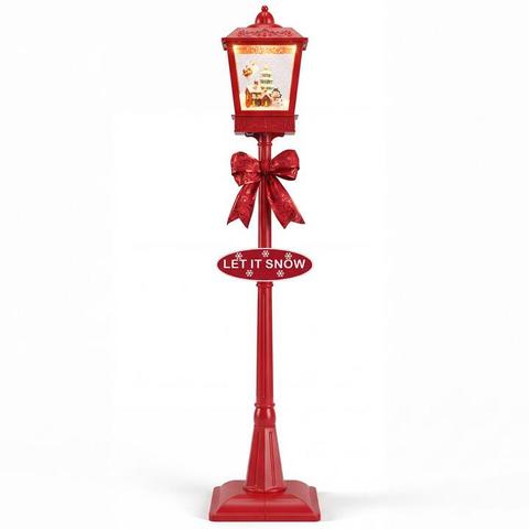 Costway186 cm Musical Christmas Streetlight with LED Lights and Santa Scene-Red