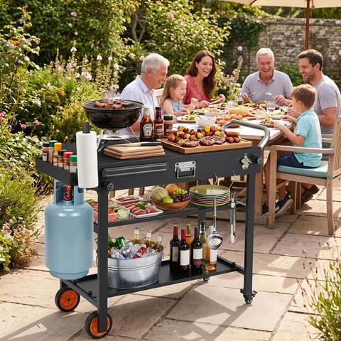 Costway86.5 x 46 cm Folding Grill Cart with Wheels and Heat-Resistant Mat for BBQ Patio