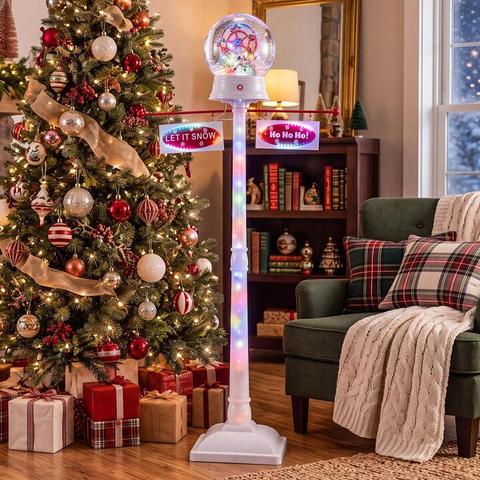 Costway152 CM Indoor Christmas Street Lamp Post with Colorful Lights and Snow Effect-White