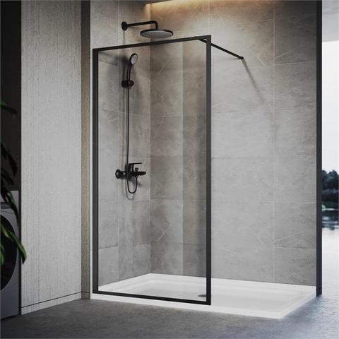 Elegant Showers Matte Black Framed Walk-In Shower Screen, 10mm Toughened Glass with Nano Coating, 900mm