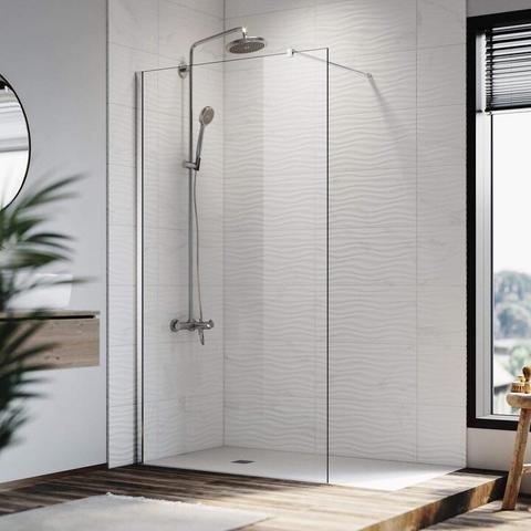 Elegant Showers Frameless Walk-In Shower Screen 8mm Toughened Glass, Square Edge, Chrome Hardware, 1000mm