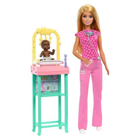 Barbie Baby Doctor Doll with Blonde Fashion Doll, 1 Baby Doll, Furniture & Accessories