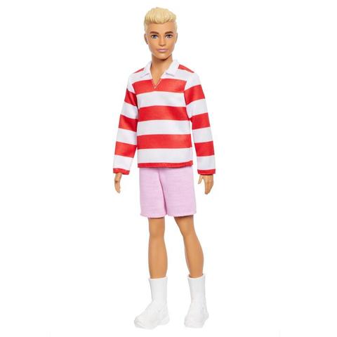 Barbie Fashionistas Ken Doll #241 in Red Striped Top and Pink Shorts with White Sneakers, Blonde