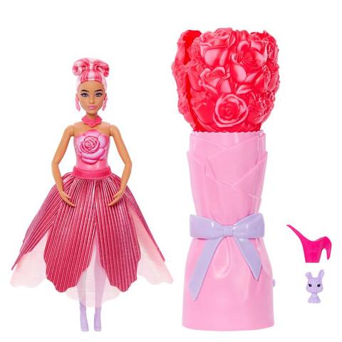 Barbie Petal Pop Scented Fashion Doll with Rose Dress, Reveal Accessories like Bunny & More