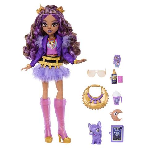 Monster High Clawdeen Wolf Fashion Doll in Furry Skirt with Pet Crescent and 7 Accessories