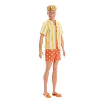 Barbie Fashionistas Style Ken Doll #252 in Orange And Yellow Polka-Dot Shorts, Yellow And White Striped Shirt, Blond Hair