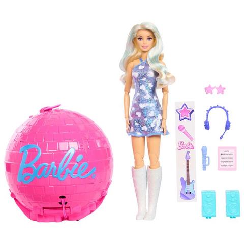 Barbie Team Barbie Roll and Reveal Pop Star Doll and Accessories with Blonde Fashion Doll, 8 Surprises & Disco Ball Encasement