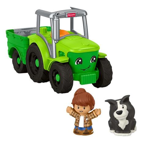 Fisher-Price Little People Push & Play Tractor, Musical Toy Farm Vehicle & 2 Figures for Toddlers