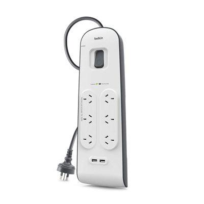 Belkin 2.4 Amp USB Charging 6-outlet Surge Protection Strip White/Grey