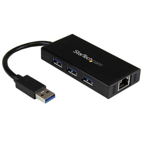 StarTech 3 Port Portable USB 3.0 Hub with Gigabit Ethernet Adapter NIC