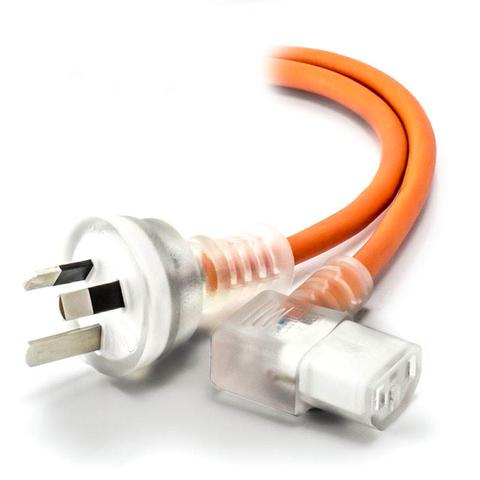 Alogic 2m Medical Power Cable Aus 3 Pin Mains Plug to Right IEC C13 Orange (M/F)