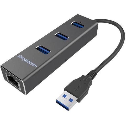 Simplecom CHN410 3 Port USB 3.0 HUB with Gigabit Ethernet Adapter - Black