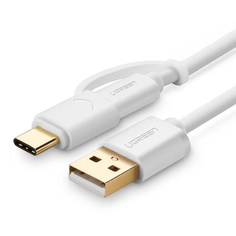 Ugreen 30171 1M USB 2.0 to USB Type-C + Micro USB Cable - White