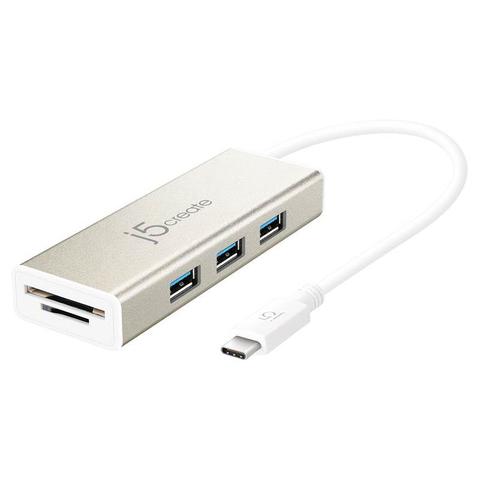 j5create JCH347 USB 3.1 Type-C to 3 Port USB Type-A Hub with Card Reader
