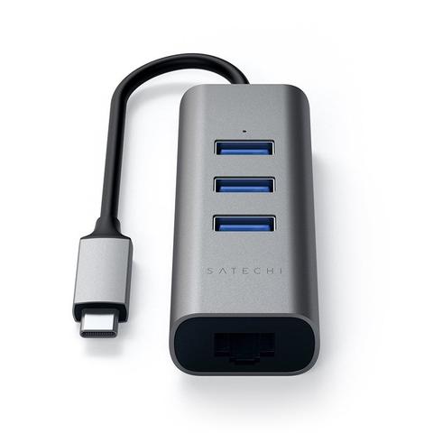 Satechi USB-C 2-in-1 USB 3.0 3-Port Hub & Ethernet, Grey - ST-TC2N1USB31AM