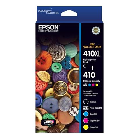 Epson 410XL Black + 410 PBCMY Claria Premium Ink Cartridge Value Pack