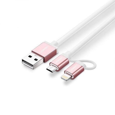 Ugreen 30470 1M Micro USB to USB Cable with Lightning Adapter - Rose Gold