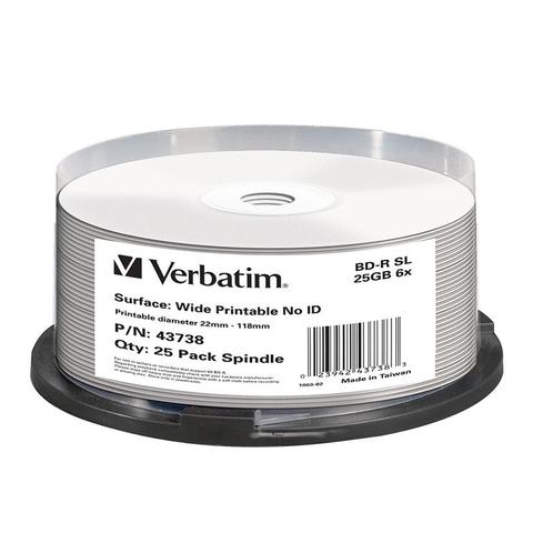 Verbatim 43738 25GB BD-R Inkjet Printable Recordable Disc - 25-Pack Spindle