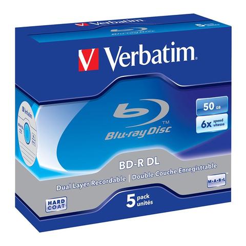 Verbatim 43748 50GB Silver BD-R Dual Layer Recordable Disc - 5-Pack Case