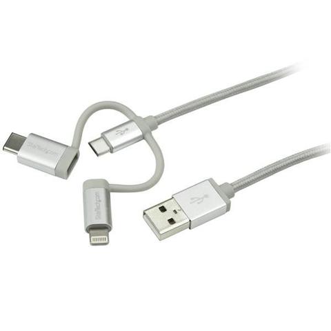 StarTech 3.3 ft 1m USB Multi Charging Cable - Lightning USB-C Micro-USB