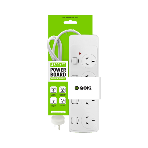 Moki Powerboard 4 Socket + Individual Switches Surge Protected Powerboard