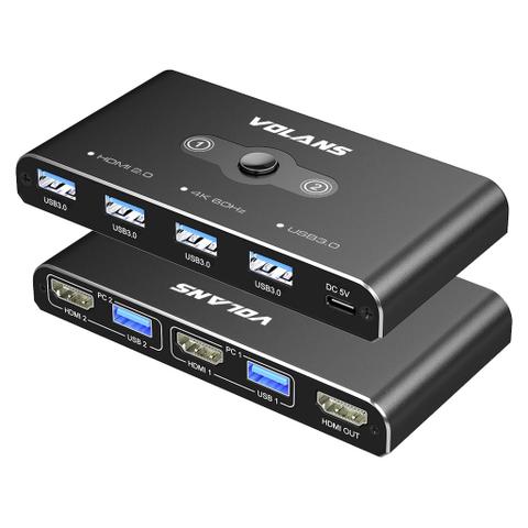 VOLANS VL-KVM3 Multiport Dual HDMI 2.0 KVM Switch with 4x USB 3.0 Hub