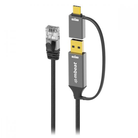 Mbeat Tough Link 2m USB and USB-C to RJ45 Ethernet Cable (Space Grey)