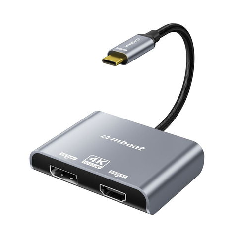 Mbeat Tough Link USB USB-C to DisplayPort and HDMI Dual 4K 60Hz MST Adapter (Space Grey)