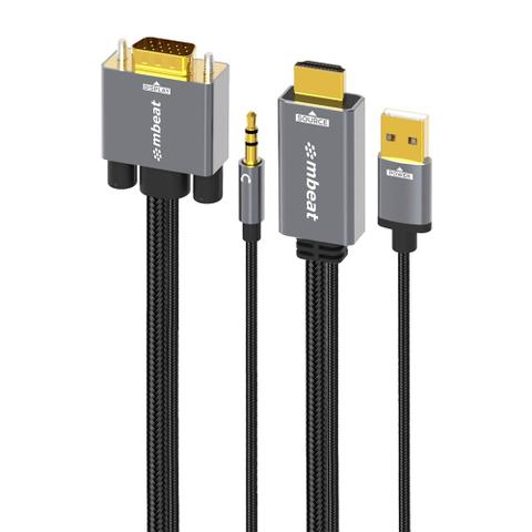 Mbeat Tough Link 1.8m HDMI to VGA Cable with USB Power and 3.5mm Audio