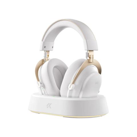 MCHOSE V9 Turbo+ Wireless RGB Gaming Headset with Charging Station (White Gold)