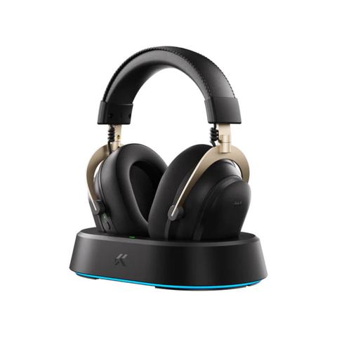 MCHOSE V9 Turbo+ Wireless RGB Gaming Headset with Charging Station (Black Gold)