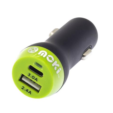 Moki Car Charger + (Type-C + USB) 3.0 RapidCharge