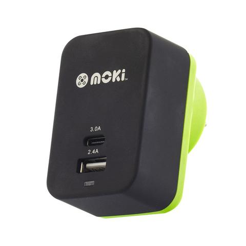 Moki Wall Charger + (Type-C + USB) 3.0 RapidCharge