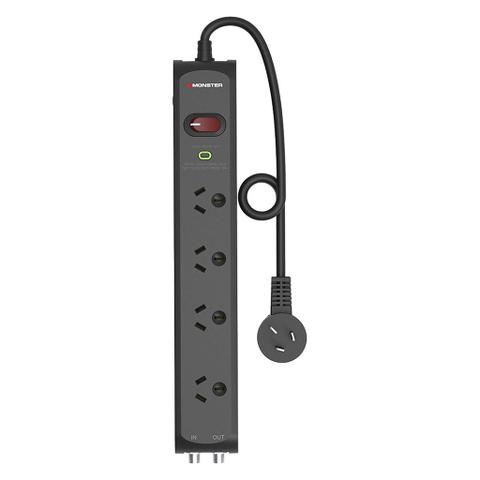 Monster 4-Socket Surge Protector with F-Type Connectors - Black