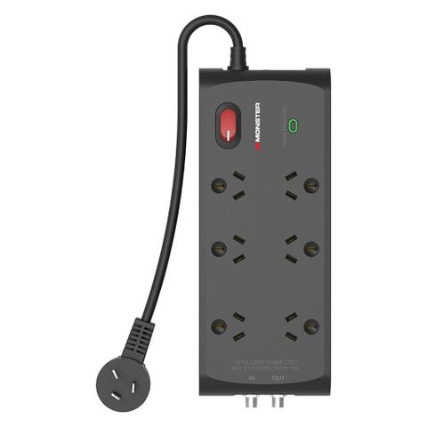 Monster 6-Socket Surge Protector with F-Type Connectors - Black