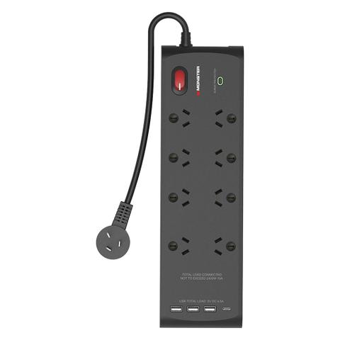 Monster 8-Socket Surge Protector with 4 USB Charging Ports - Black