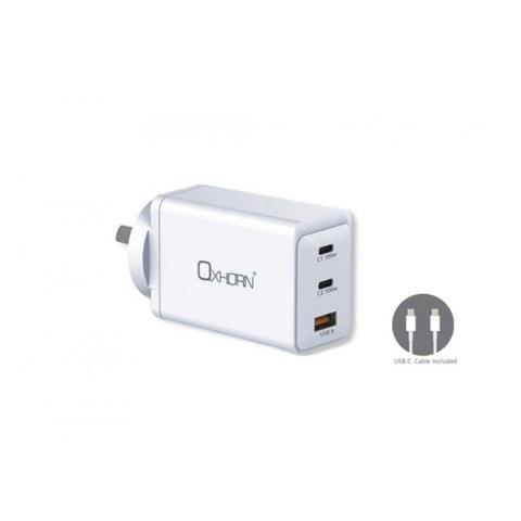 Oxhorn 100W PD GaN Fast Wall Charger 3-Port USB-C/USB-A - White