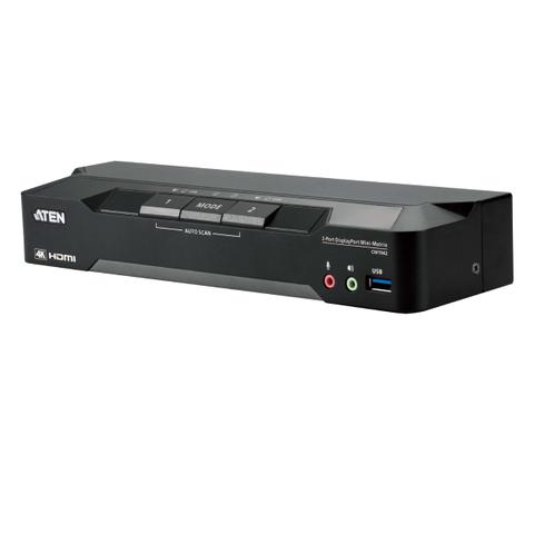 ATEN 2-Port 4K DisplayPort Dual Display Mini-Matrix Boundless KVM Switch
